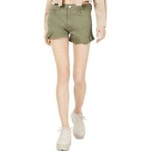 NWT Women's T.D.C. TWILL RUFFLED CUTOFF SHORTS stretch army green size 4 $59